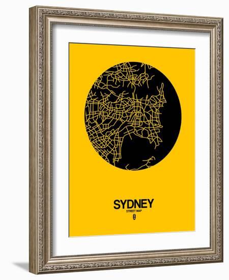 Sydney Street Map Yellow-NaxArt-Framed Art Print