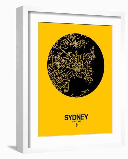 Sydney Street Map Yellow-NaxArt-Framed Art Print