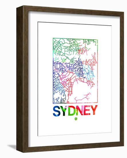 Sydney Watercolor Street Map-NaxArt-Framed Premium Giclee Print