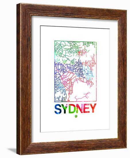 Sydney Watercolor Street Map-NaxArt-Framed Premium Giclee Print