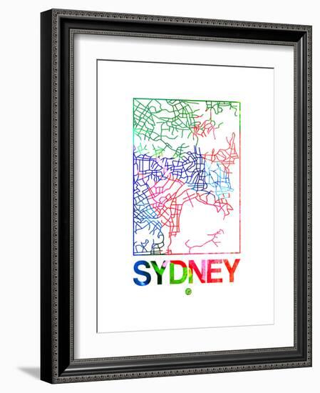 Sydney Watercolor Street Map-NaxArt-Framed Premium Giclee Print