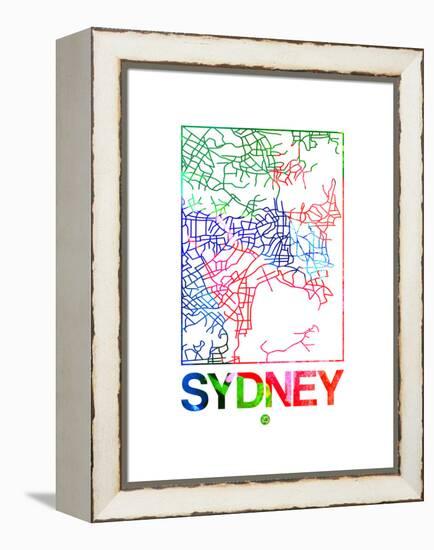 Sydney Watercolor Street Map-NaxArt-Framed Stretched Canvas