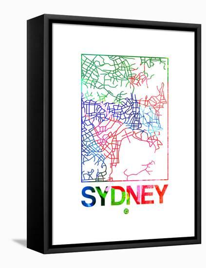 Sydney Watercolor Street Map-NaxArt-Framed Stretched Canvas