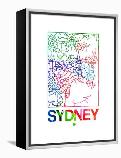 Sydney Watercolor Street Map-NaxArt-Framed Stretched Canvas