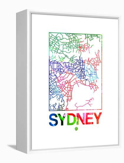 Sydney Watercolor Street Map-NaxArt-Framed Stretched Canvas