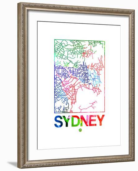 Sydney Watercolor Street Map-NaxArt-Framed Art Print