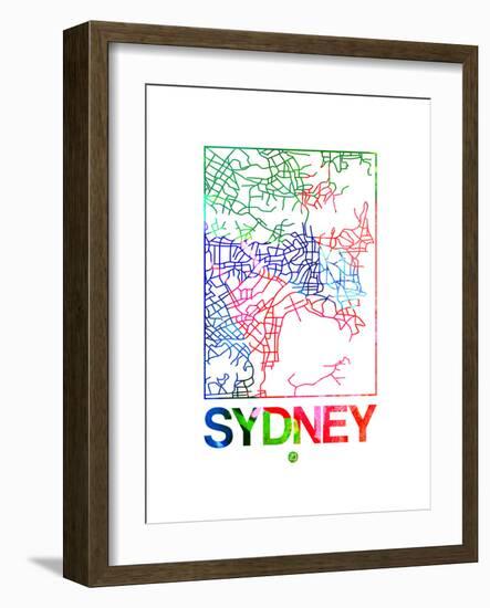 Sydney Watercolor Street Map-NaxArt-Framed Art Print