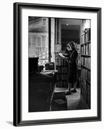Sylvia Beach in Upstairs Apartment Where She Hid Her Books During German Occupation-David Scherman-Framed Premium Photographic Print
