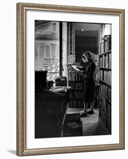 Sylvia Beach in Upstairs Apartment Where She Hid Her Books During German Occupation-David Scherman-Framed Premium Photographic Print