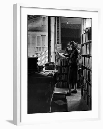 Sylvia Beach in Upstairs Apartment Where She Hid Her Books During German Occupation-David Scherman-Framed Premium Photographic Print