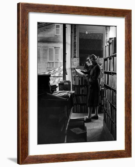 Sylvia Beach in Upstairs Apartment Where She Hid Her Books During German Occupation-David Scherman-Framed Premium Photographic Print