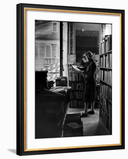 Sylvia Beach in Upstairs Apartment Where She Hid Her Books During German Occupation-David Scherman-Framed Premium Photographic Print