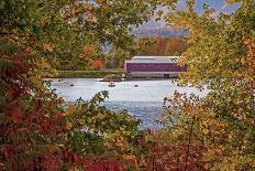 USA, New Hampshire, Gorham, Fall colored trees framing Androscoggin River near damn site.-Sylvia Gulin-Photographic Print