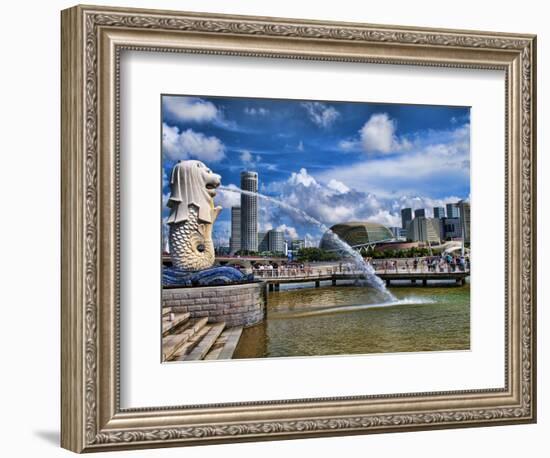 Symbol of Singapore and Downtown Skyline in Fullerton Area, Clarke Quay, Merlion-Bill Bachmann-Framed Photographic Print