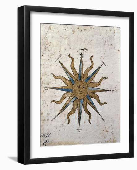 Symbol of the Sun with Inlaid Rose Compass, from the Nautical Maps Atlas-null-Framed Giclee Print