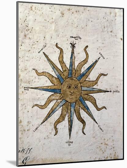 Symbol of the Sun with Inlaid Rose Compass, from the Nautical Maps Atlas-null-Mounted Giclee Print
