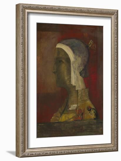 Symbolic Head, C.1890 (Oil on Paper Mounted on Canvas)-Odilon Redon-Framed Giclee Print