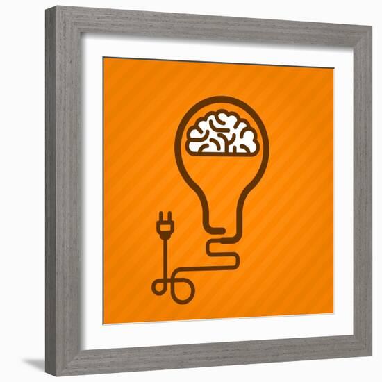 Symbolic Light Bulb with Brain inside and Electric Plug-AnnSunnyDay-Framed Premium Giclee Print