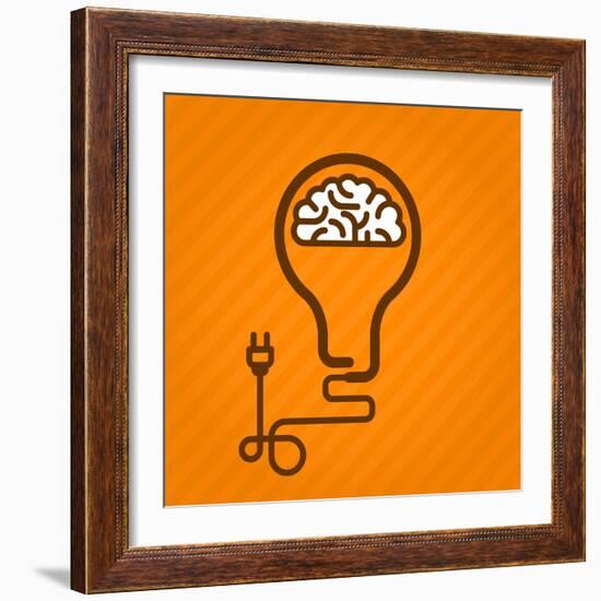 Symbolic Light Bulb with Brain inside and Electric Plug-AnnSunnyDay-Framed Premium Giclee Print