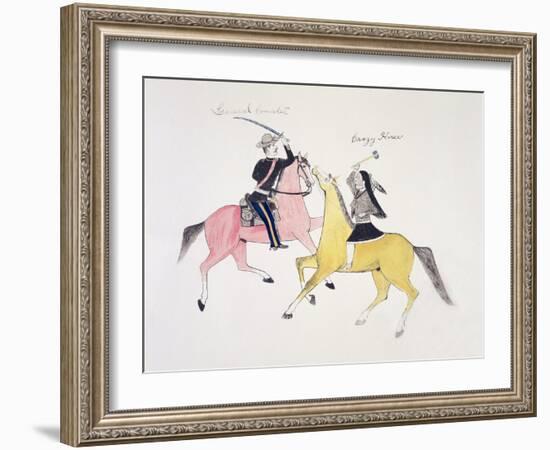 Symbolic Portrayal of the Conflict Between the Indians and the Whites-Kills Two-Framed Giclee Print