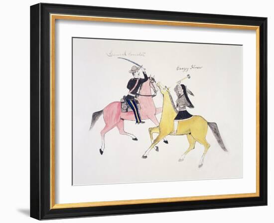 Symbolic Portrayal of the Conflict Between the Indians and the Whites-Kills Two-Framed Giclee Print