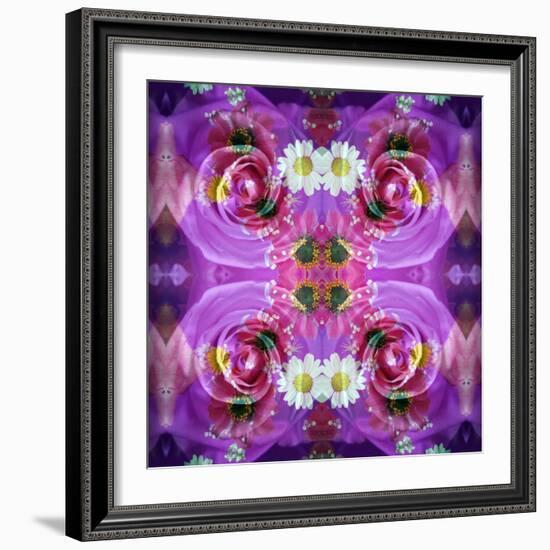 Symmetric Floral Montage of Rose Blossoms with Meadow Flowers-Alaya Gadeh-Framed Photographic Print