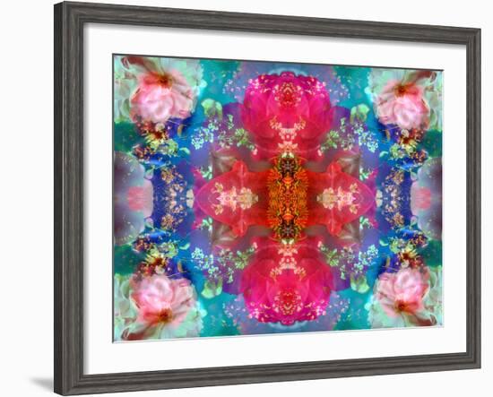 Symmetric Floral Montage with Red Blooming Rose Blossom, Cherry Blossoms and Spring Trees-Alaya Gadeh-Framed Photographic Print