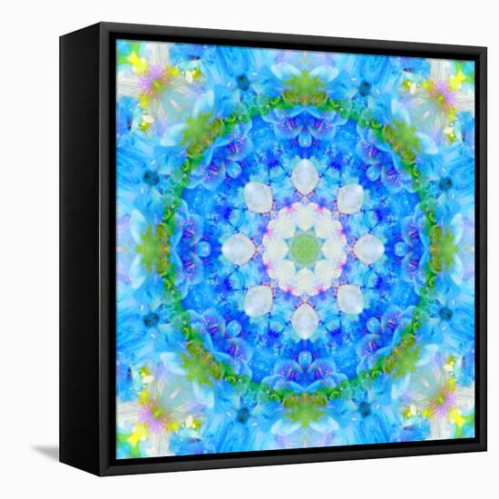 Symmetric Ornament Mandala from Flowers in Blue and Green Tones-Alaya Gadeh-Framed Premier Image Canvas