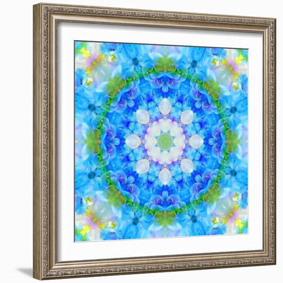 Symmetric Ornament Mandala from Flowers in Blue and Green Tones-Alaya Gadeh-Framed Photographic Print