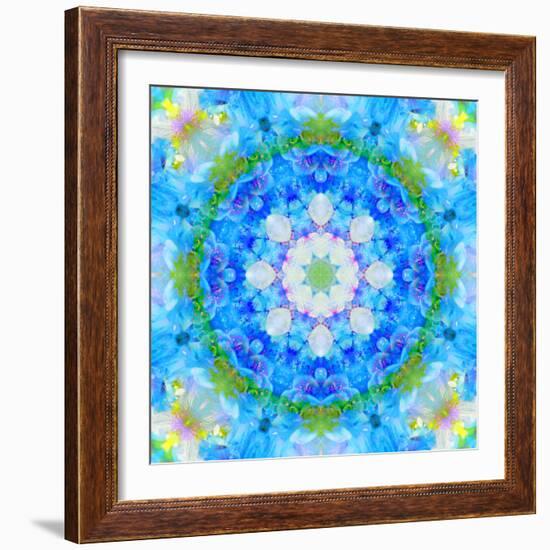 Symmetric Ornament Mandala from Flowers in Blue and Green Tones-Alaya Gadeh-Framed Photographic Print