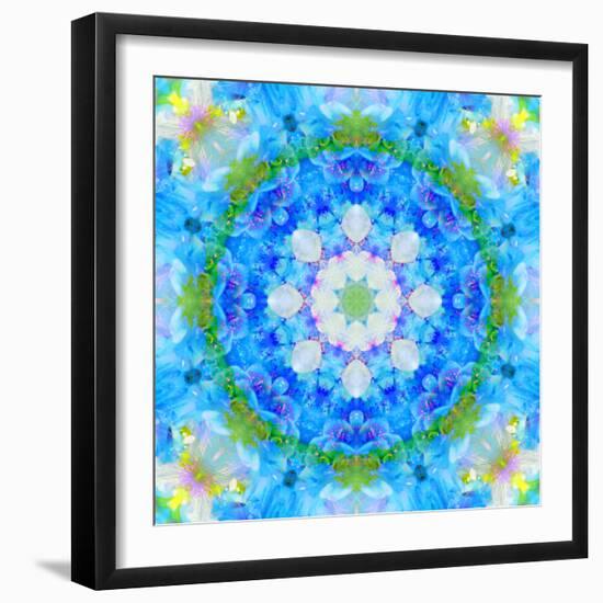 Symmetric Ornament Mandala from Flowers in Blue and Green Tones-Alaya Gadeh-Framed Photographic Print