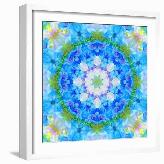 Symmetric Ornament Mandala from Flowers in Blue and Green Tones-Alaya Gadeh-Framed Photographic Print