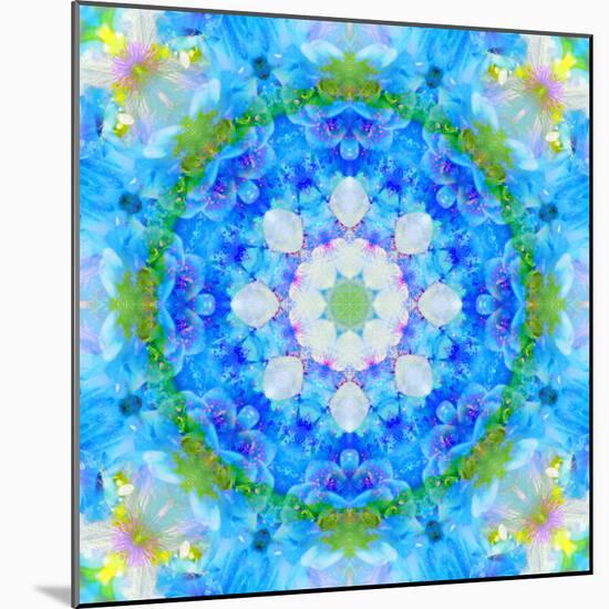 Symmetric Ornament Mandala from Flowers in Blue and Green Tones-Alaya Gadeh-Mounted Photographic Print