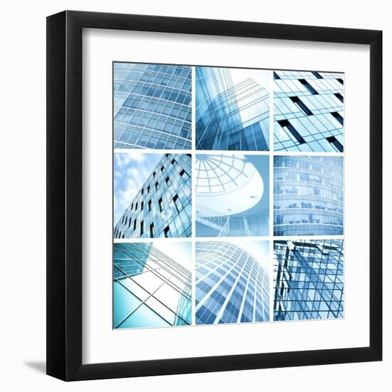 Symmetric Wall of Glass Building in Haze-Vladitto-Framed Art Print