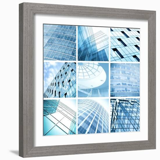 Symmetric Wall of Glass Building in Haze-Vladitto-Framed Art Print