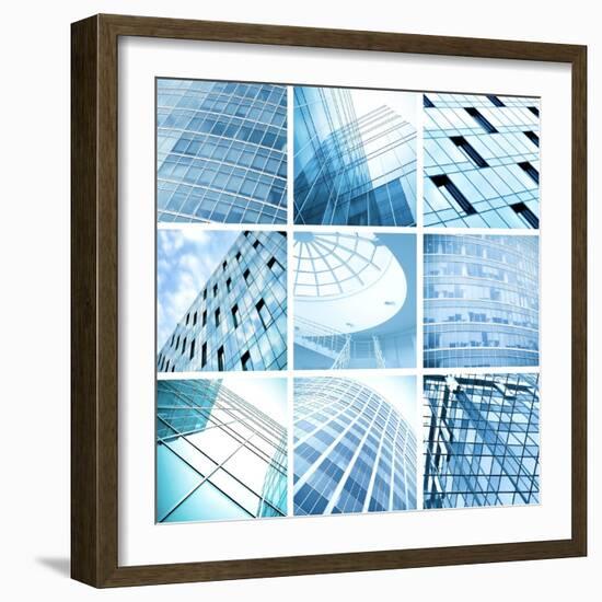 Symmetric Wall of Glass Building in Haze-Vladitto-Framed Art Print