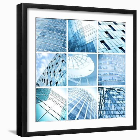 Symmetric Wall of Glass Building in Haze-Vladitto-Framed Art Print