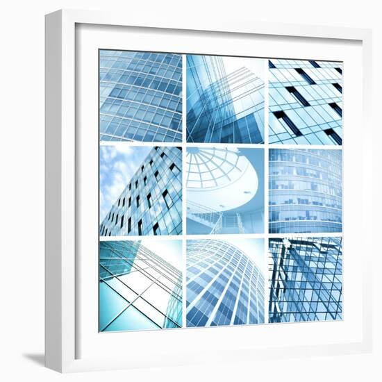 Symmetric Wall of Glass Building in Haze-Vladitto-Framed Art Print