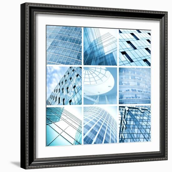 Symmetric Wall of Glass Building in Haze-Vladitto-Framed Art Print