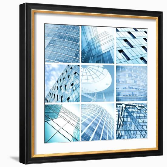 Symmetric Wall of Glass Building in Haze-Vladitto-Framed Art Print