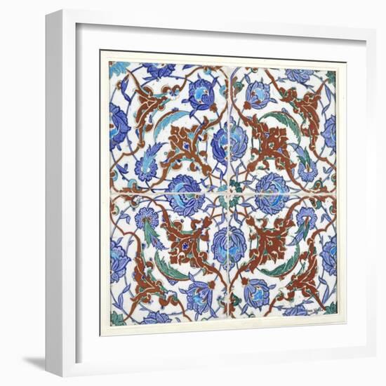 Symmetrical Floral Decoration on Four Tiles, 16th Century-null-Framed Giclee Print