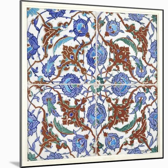 Symmetrical Floral Decoration on Four Tiles, 16th Century-null-Mounted Giclee Print