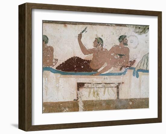 Symposium Scene, Circa 480-490 BC, Decorative Fresco from South Wall of Tomb of Diver at Paestum-null-Framed Giclee Print