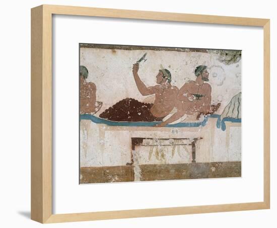 Symposium Scene, Circa 480-490 BC, Decorative Fresco from South Wall of Tomb of Diver at Paestum-null-Framed Giclee Print
