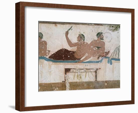 Symposium Scene, Circa 480-490 BC, Decorative Fresco from South Wall of Tomb of Diver at Paestum-null-Framed Giclee Print