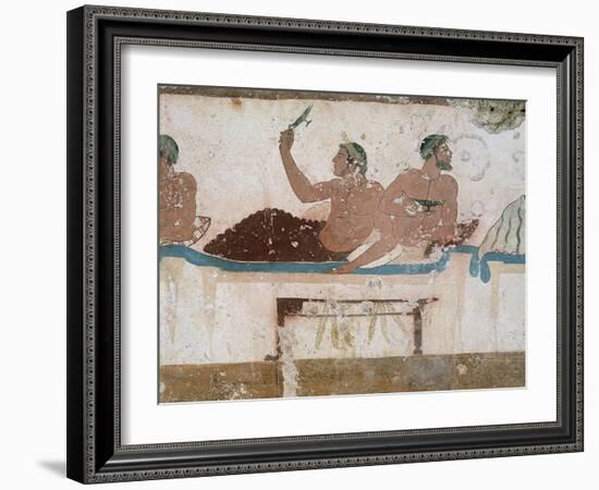 Symposium Scene, Circa 480-490 BC, Decorative Fresco from South Wall of Tomb of Diver at Paestum-null-Framed Giclee Print