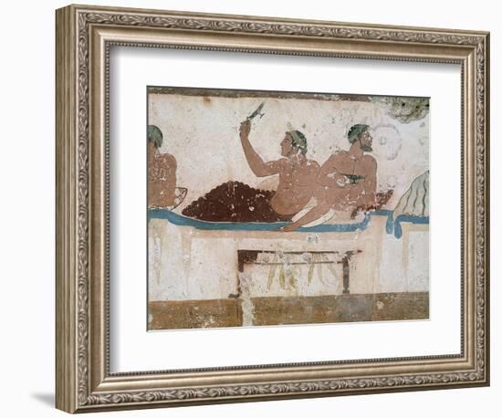 Symposium Scene, Circa 480-490 BC, Decorative Fresco from South Wall of Tomb of Diver at Paestum-null-Framed Giclee Print