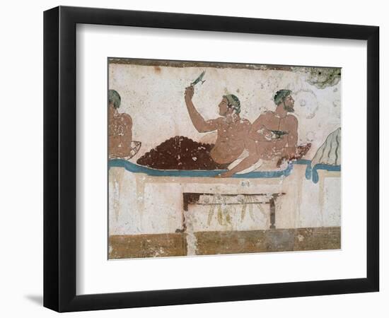 Symposium Scene, Circa 480-490 BC, Decorative Fresco from South Wall of Tomb of Diver at Paestum-null-Framed Giclee Print