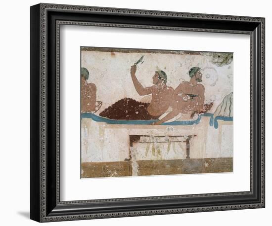 Symposium Scene, Circa 480-490 BC, Decorative Fresco from South Wall of Tomb of Diver at Paestum-null-Framed Giclee Print