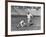 Syracuse Football Player Chuck Zimmerman Holding the Ball to Be Kicked by Teammate Jim Brown-Peter Stackpole-Framed Premium Photographic Print